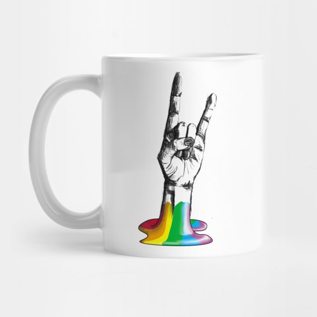 Hand making metal rock gesture coming out of rainbow by InkLove